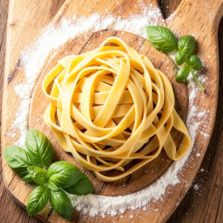 Fresh tagliatelle nest with basil